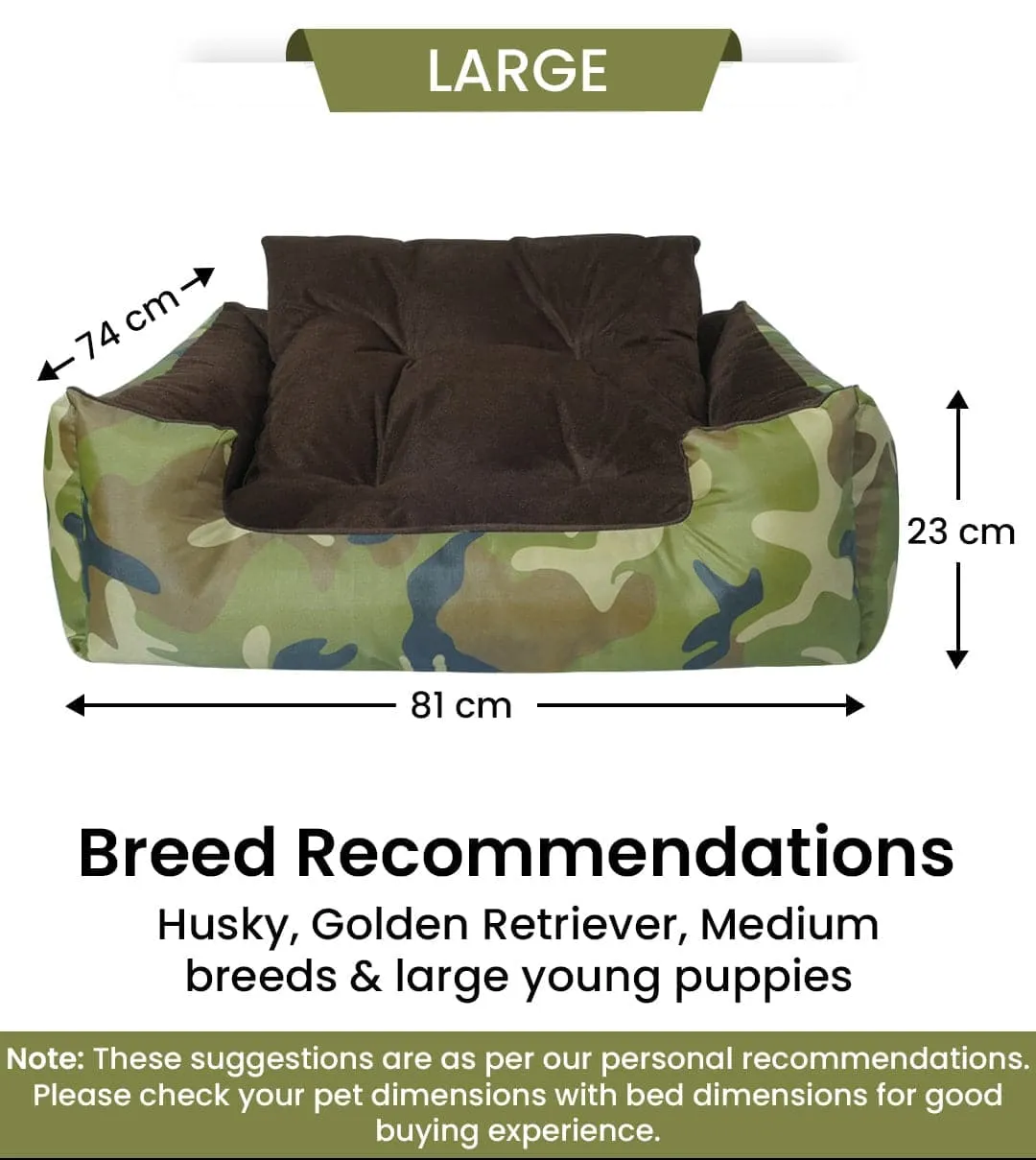 Hiputee Polyester Canvas Velvet Fabric Rectangular Reversible Bed for Dogs and Cats (Army print)