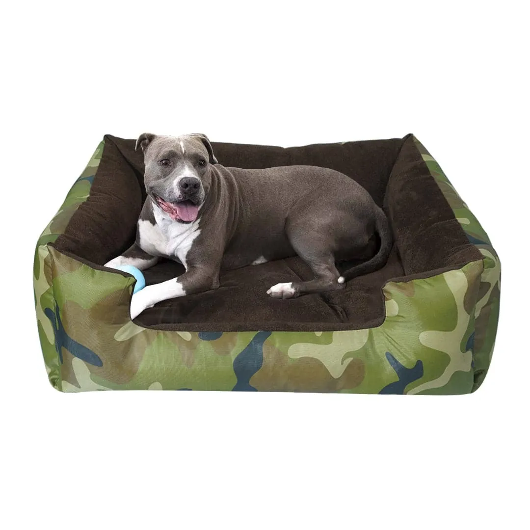 Hiputee Polyester Canvas Velvet Fabric Rectangular Reversible Bed for Dogs and Cats (Army print)