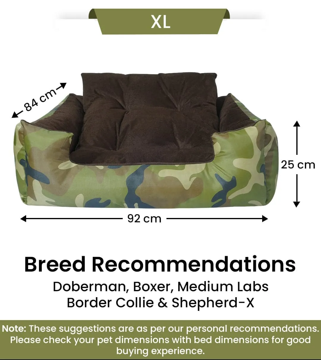 Hiputee Polyester Canvas Velvet Fabric Rectangular Reversible Bed for Dogs and Cats (Army print)