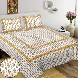 HZAR ART King Size Premium 100% Cotton Bedsheet for Double Bed with 2 Pillow Covers | 280 TC Flat Sheet | Jaipuri Print Double BedSheet Cotton(Buti Print,100 X 108 Inches) SBS56