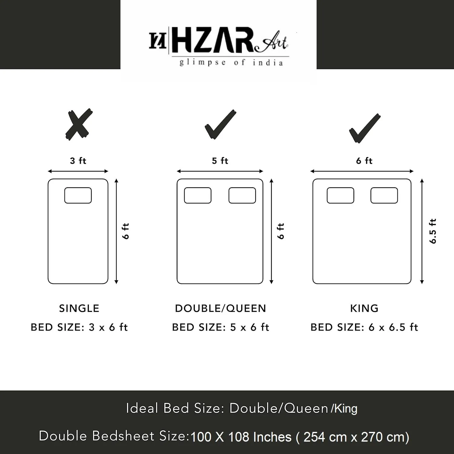 HZAR ART King Size Premium 100% Cotton Bedsheet for Double Bed with 2 Pillow Covers | 280 TC Flat Sheet | Jaipuri Print Double BedSheet Cotton(Buti Print,100 X 108 Inches) SBS62