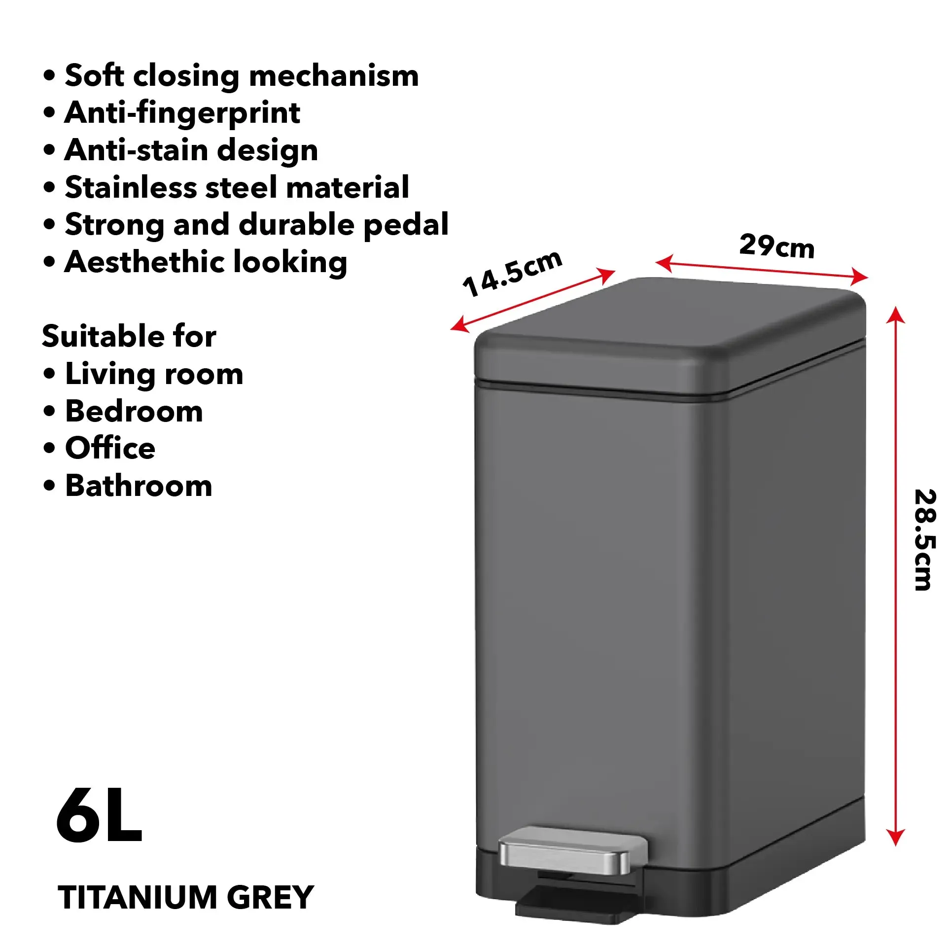 JAVA Dustbin | KATIE | JH8875 | 6L | Step Bin | Soft Closing | Trash Bin |  Dustbin for Kitchen