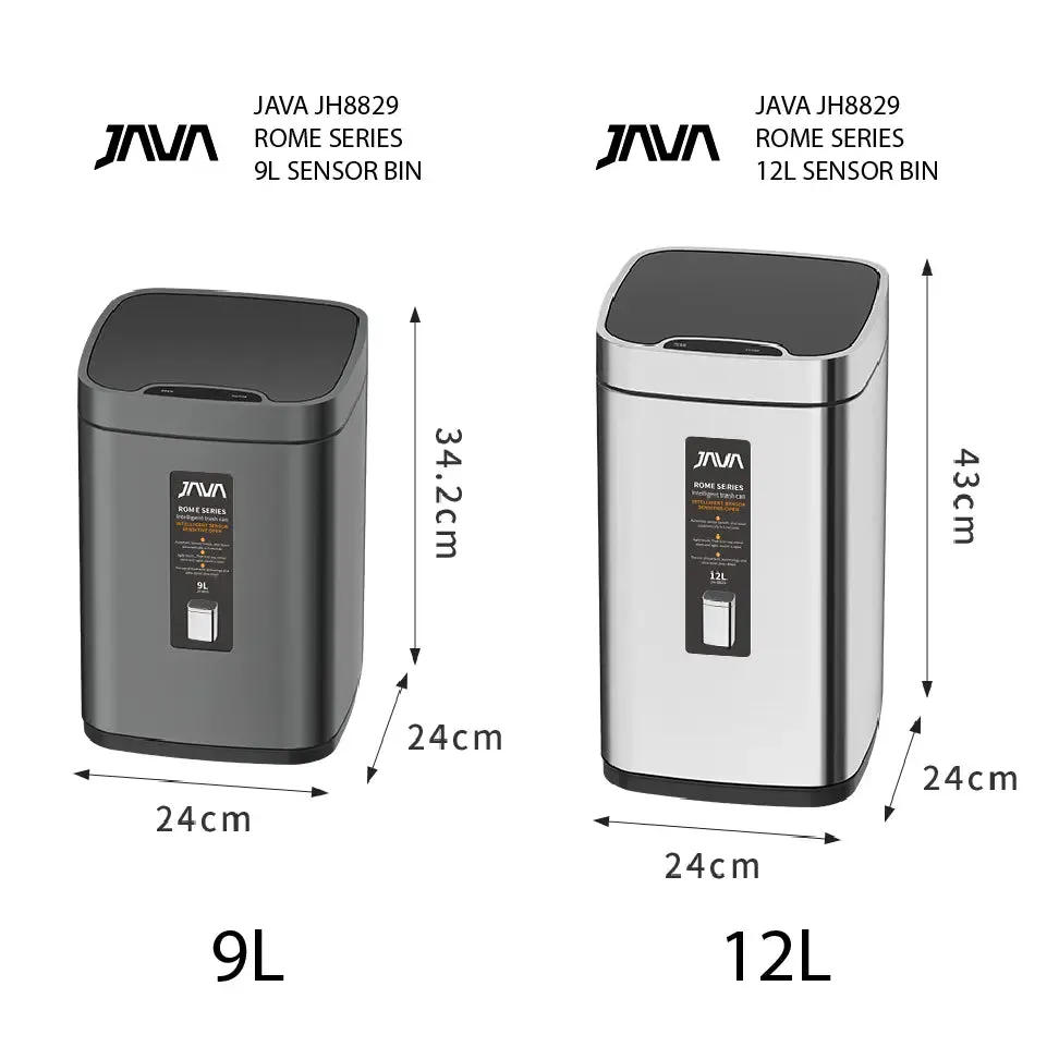 JAVA Dustbin | ROME | JH8829 | 9L, 12L, 28L, 35L | Square Sensor Bin | Soft Closing | Trash Bin