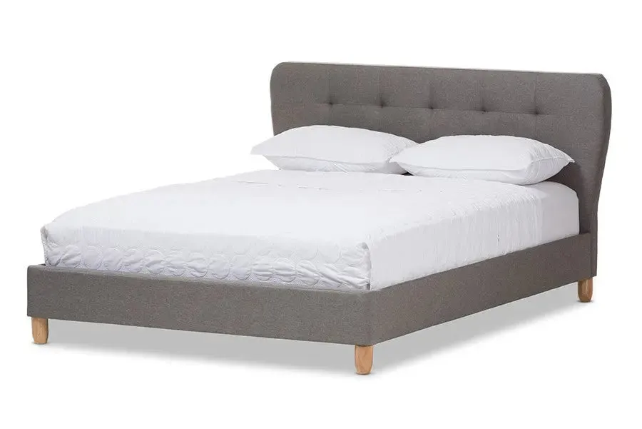 Laureo Light Grey Fabric Platform Bed w/Grid Tufted Headboard (Queen)