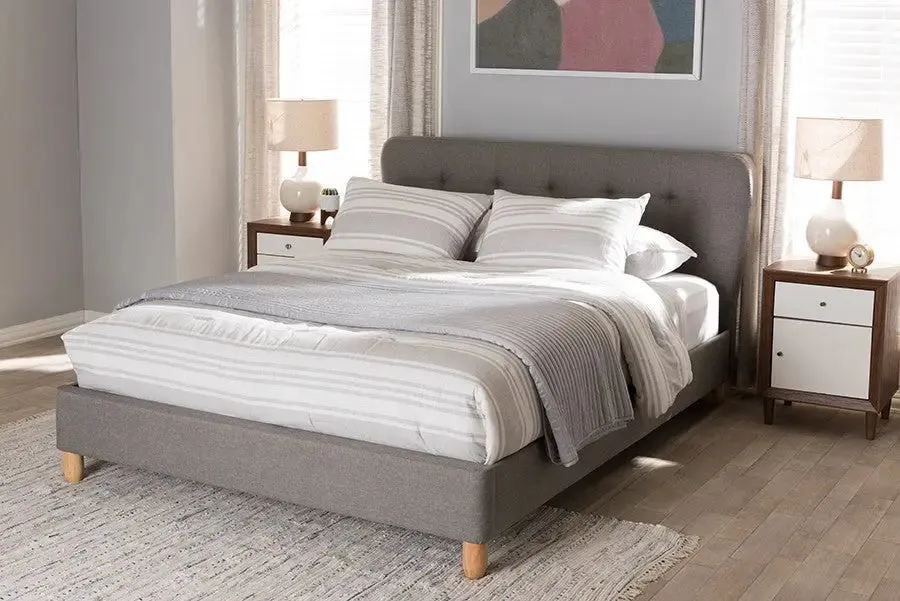 Laureo Light Grey Fabric Platform Bed w/Grid Tufted Headboard (Queen)