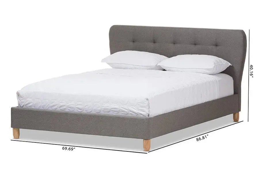 Laureo Light Grey Fabric Platform Bed w/Grid Tufted Headboard (Queen)