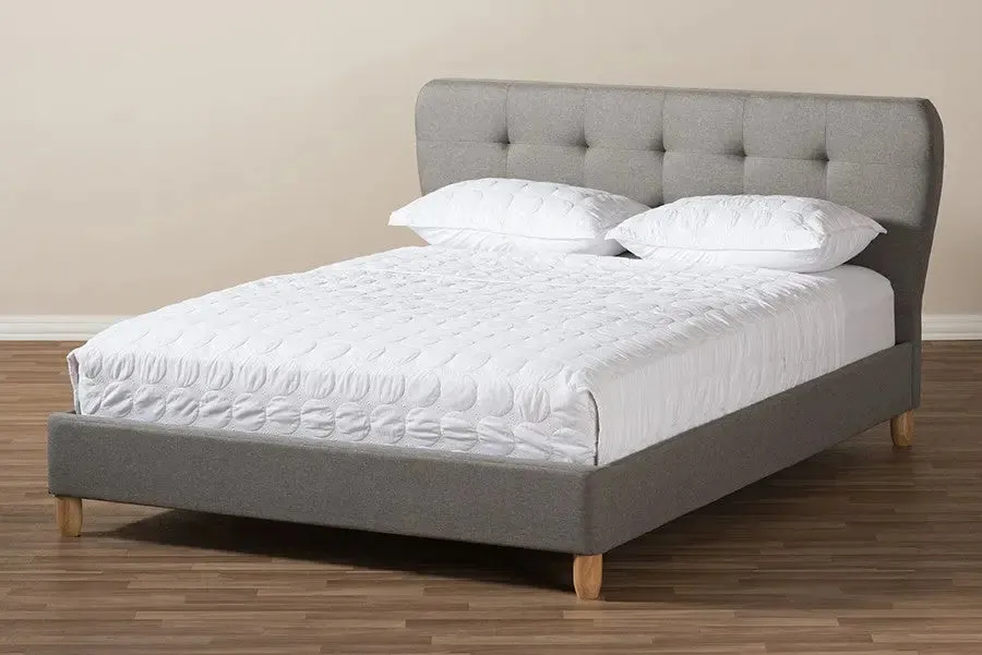 Laureo Light Grey Fabric Platform Bed w/Grid Tufted Headboard (Queen)