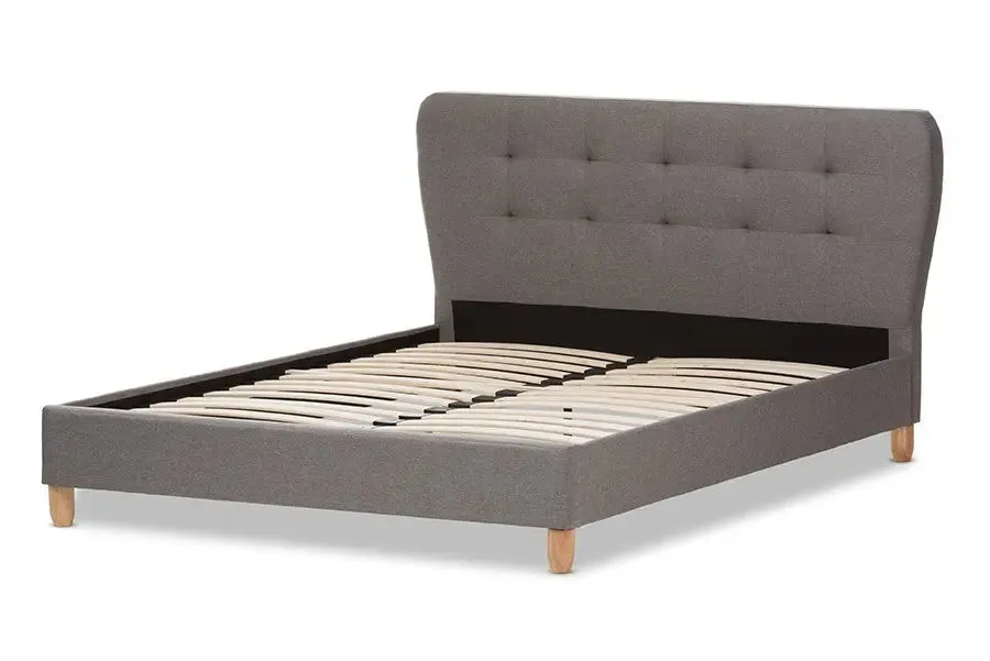 Laureo Light Grey Fabric Platform Bed w/Grid Tufted Headboard (Queen)