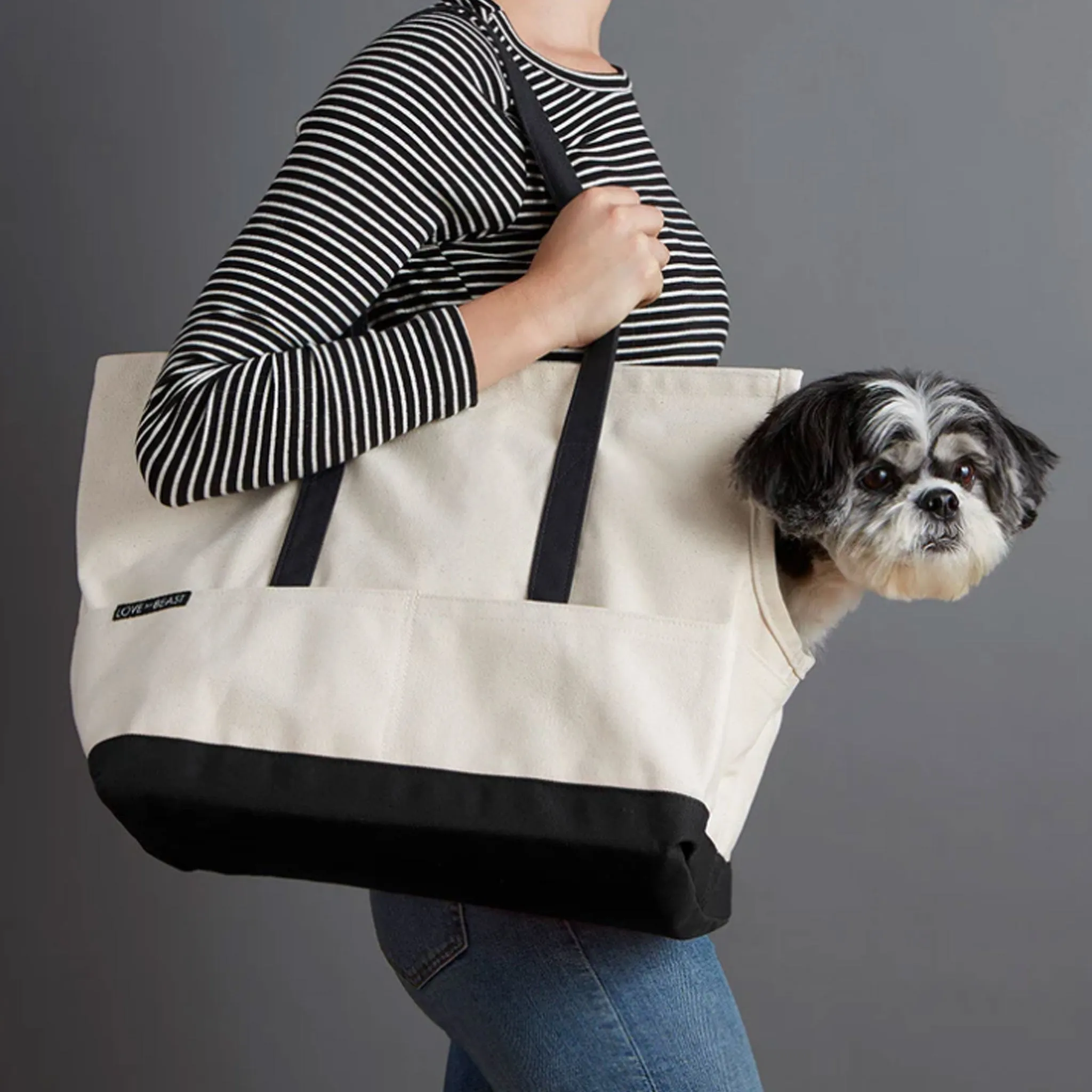 Love Thy Beast Canvas Pet Tote - Natural & Black