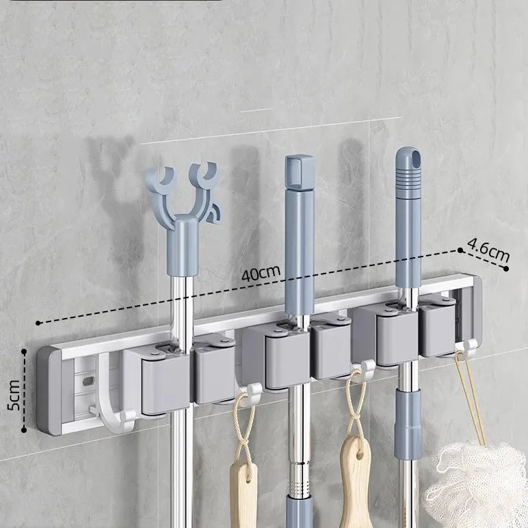 Mop and Broom Organizer Mop Holder Rack Mop Holder Wall Mounted Strong Broom Mop Holder Self With 5 Hooks Organizers Hang Broom