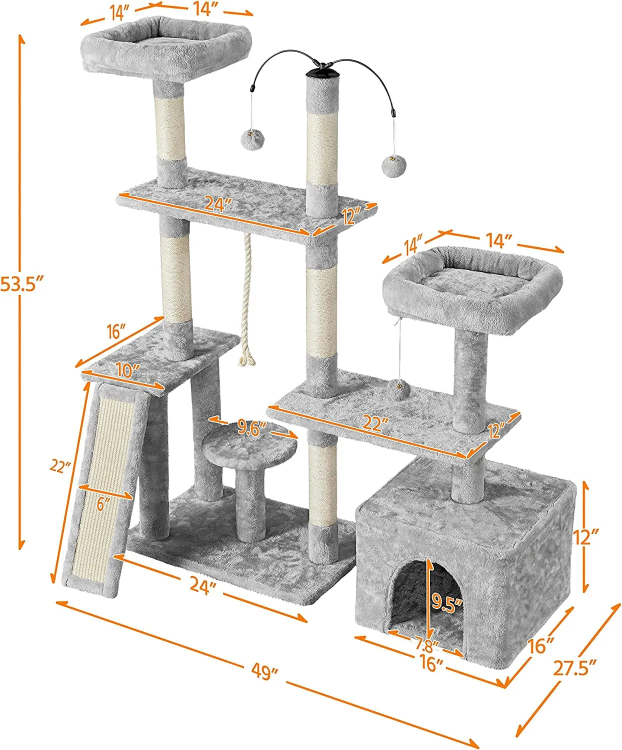 Multi-Level Cat Tree Cat Tower for Indoor Cats, Cat Condo with Scratching Posts, Cat Furniture Play Center, Plush Perch, Rotatable Cat Tree for Kittens/Large Cat, Light Gray