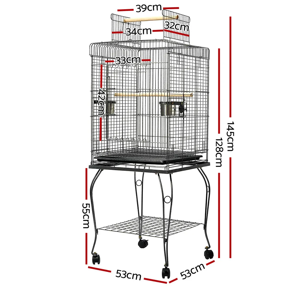 Open Top Design Large Bird Cage with Perch - Black