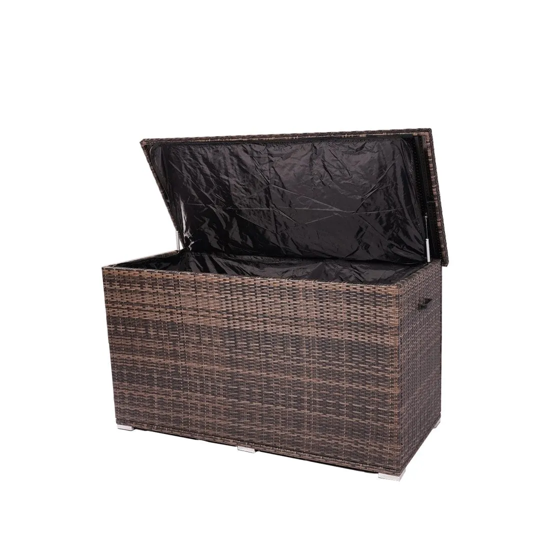 Patio Brown Wicker Storage Bin in Steel Frame