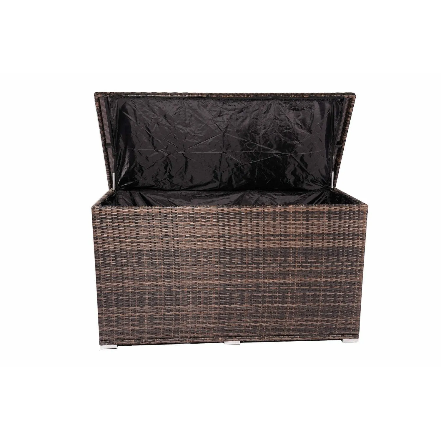 Patio Brown Wicker Storage Bin in Steel Frame