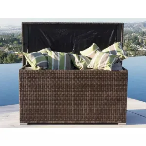 Patio Brown Wicker Storage Bin in Steel Frame