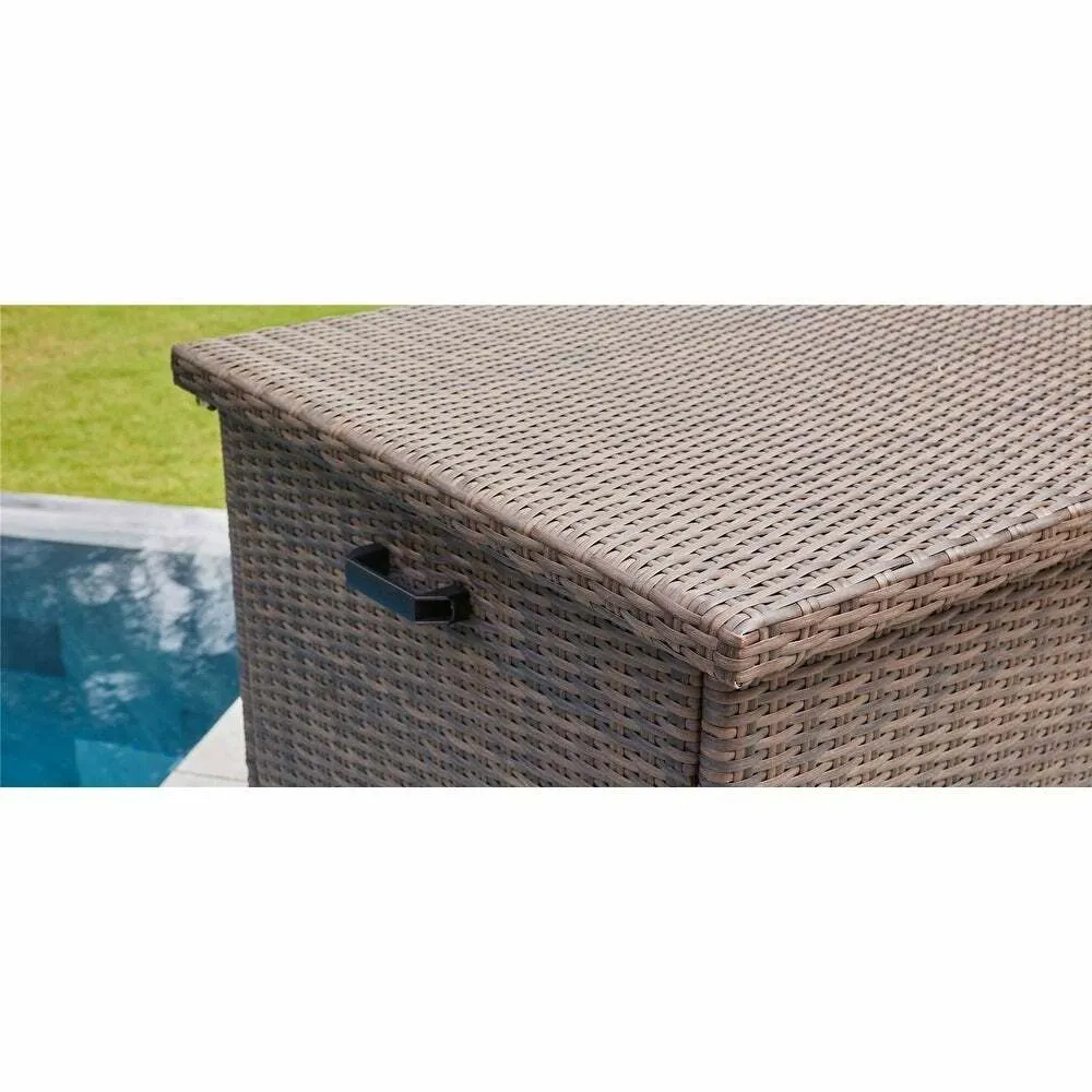 Patio Brown Wicker Storage Bin in Steel Frame