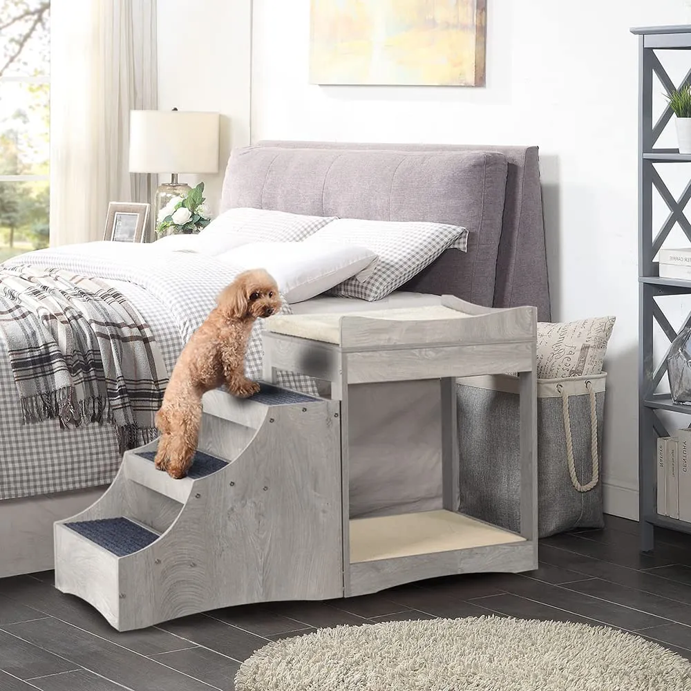 Pet Bunk Bed with Removable Step for Dogs and Cats, Multi-Level Bed Window Perch Seat Platform