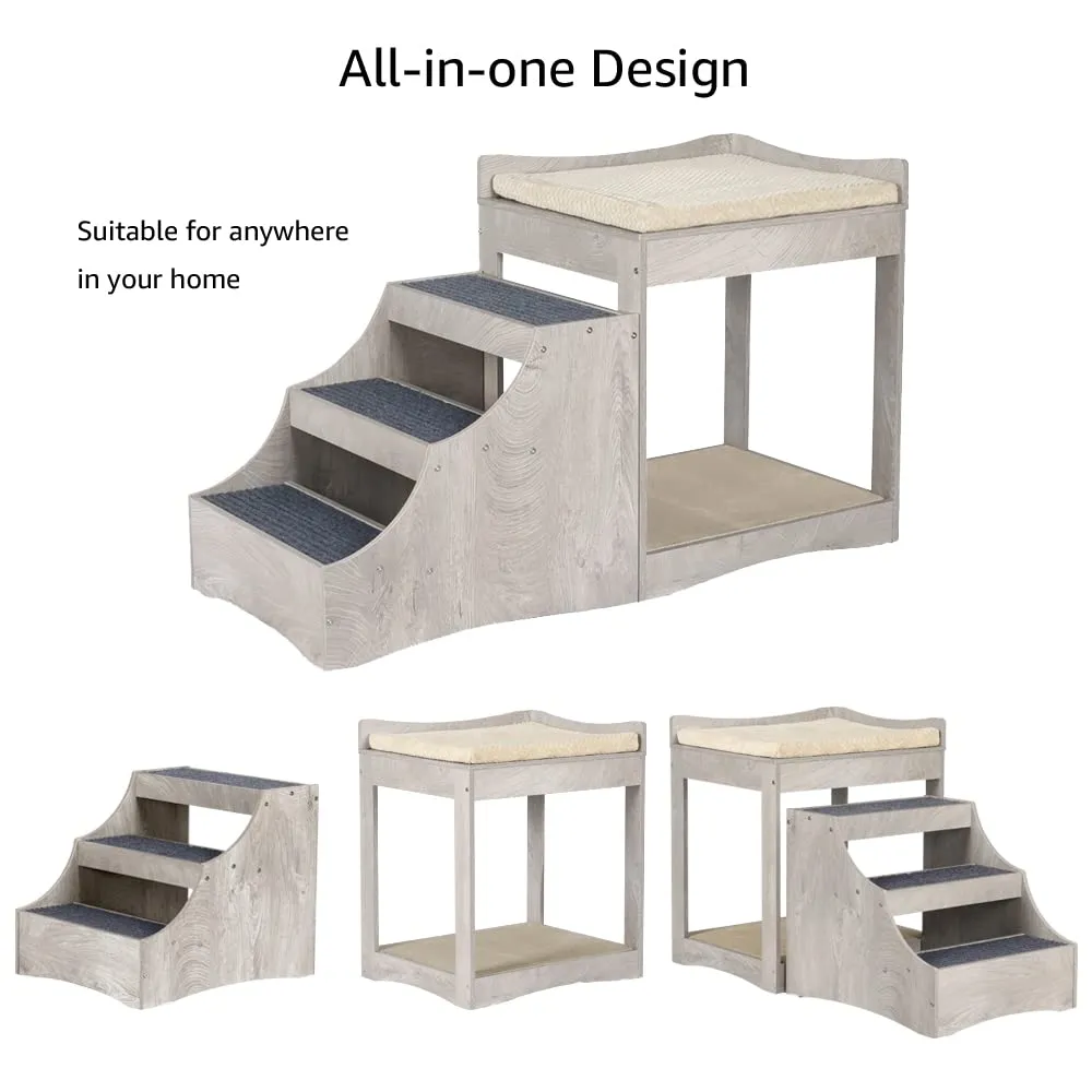 Pet Bunk Bed with Removable Step for Dogs and Cats, Multi-Level Bed Window Perch Seat Platform