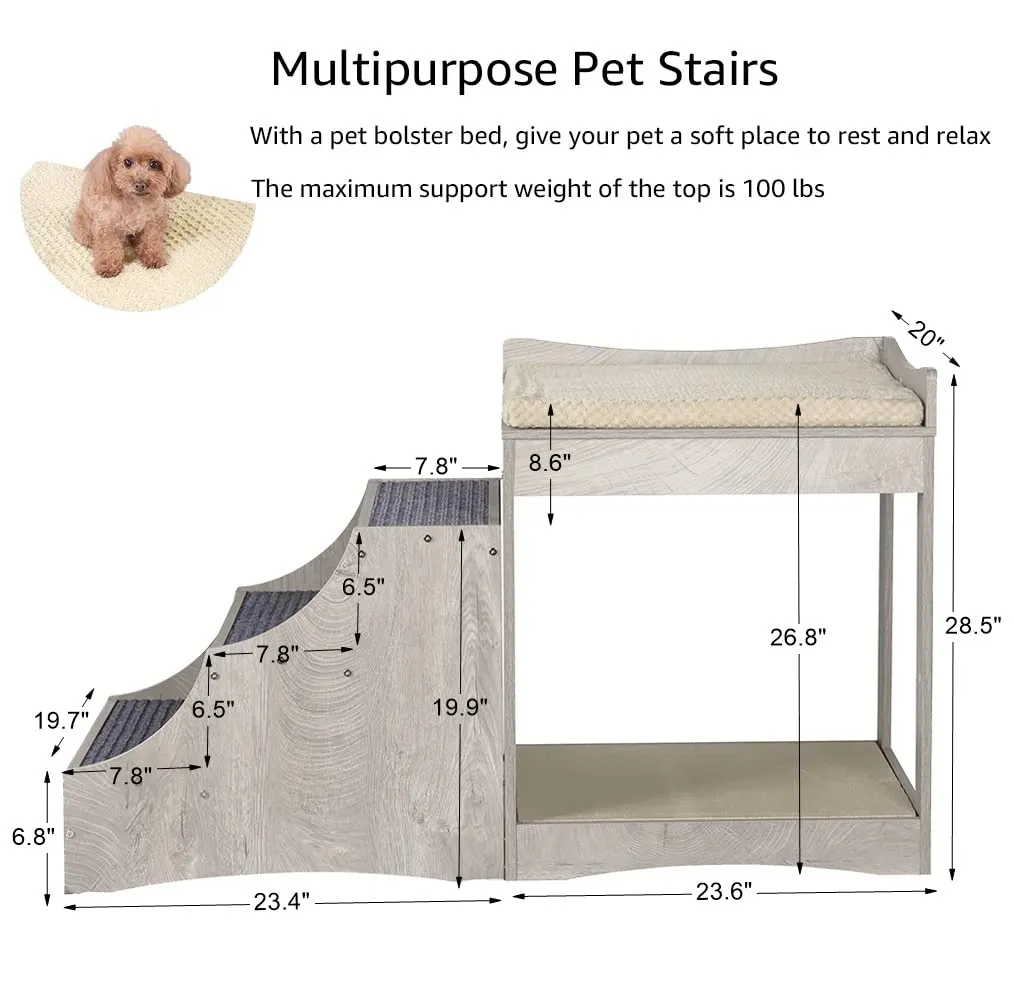 Pet Bunk Bed with Removable Step for Dogs and Cats, Multi-Level Bed Window Perch Seat Platform