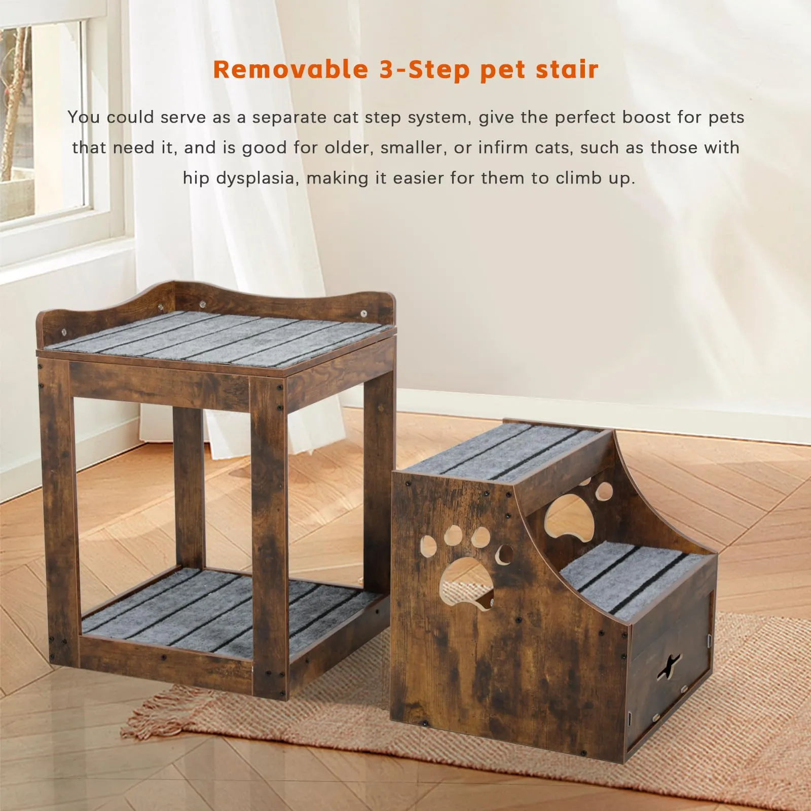 Pet Window Perch with Stairs, Super Large Pet Bunk Bed for Cats, Multi-Level Pet Seat Platform with Mats