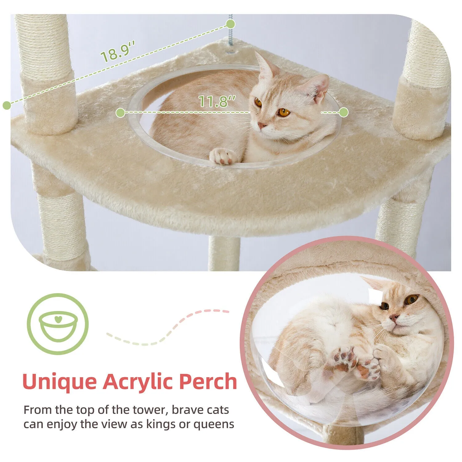 Scratching Post Floor to Ceiling Height Adjustable Cat Tree/Tower