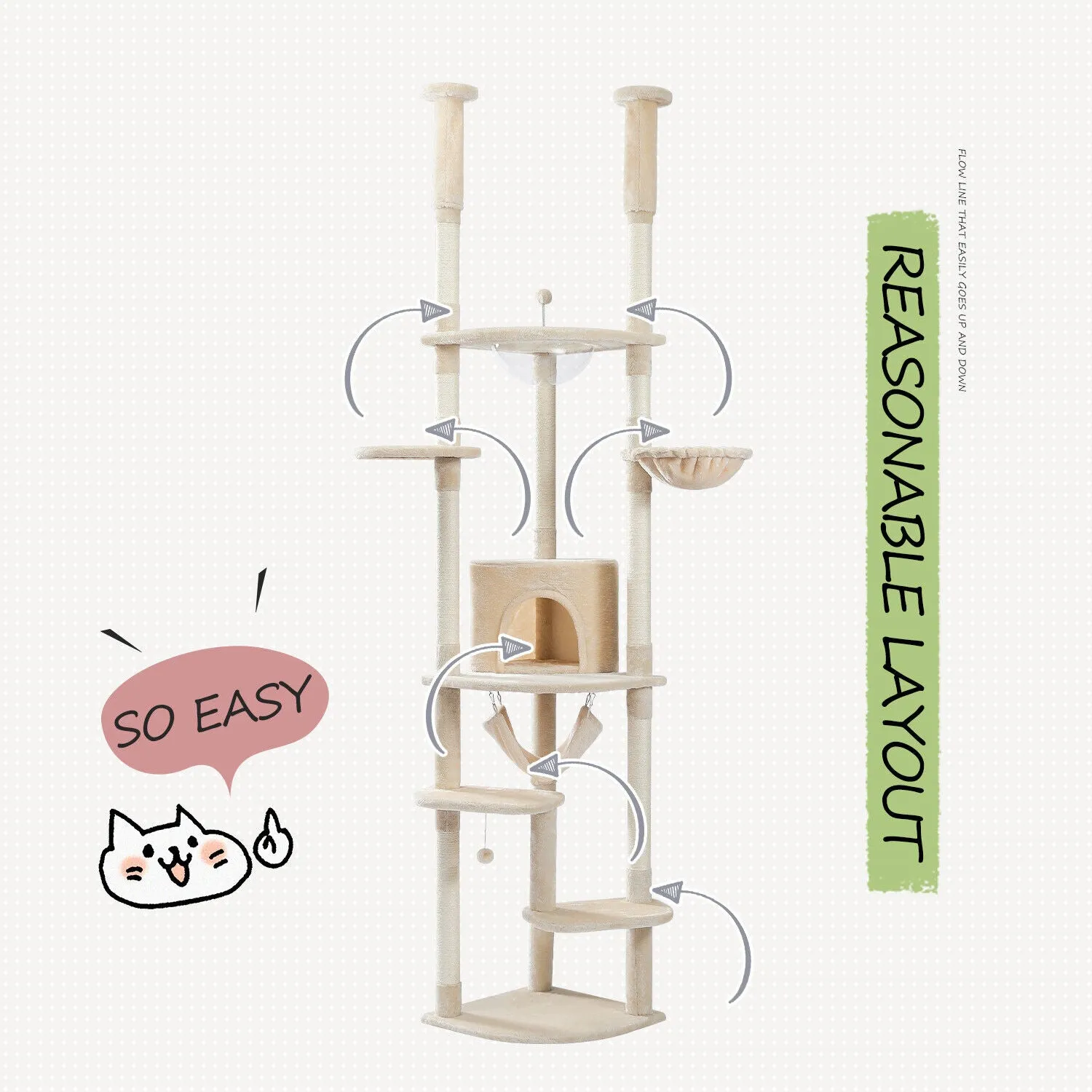 Scratching Post Floor to Ceiling Height Adjustable Cat Tree/Tower