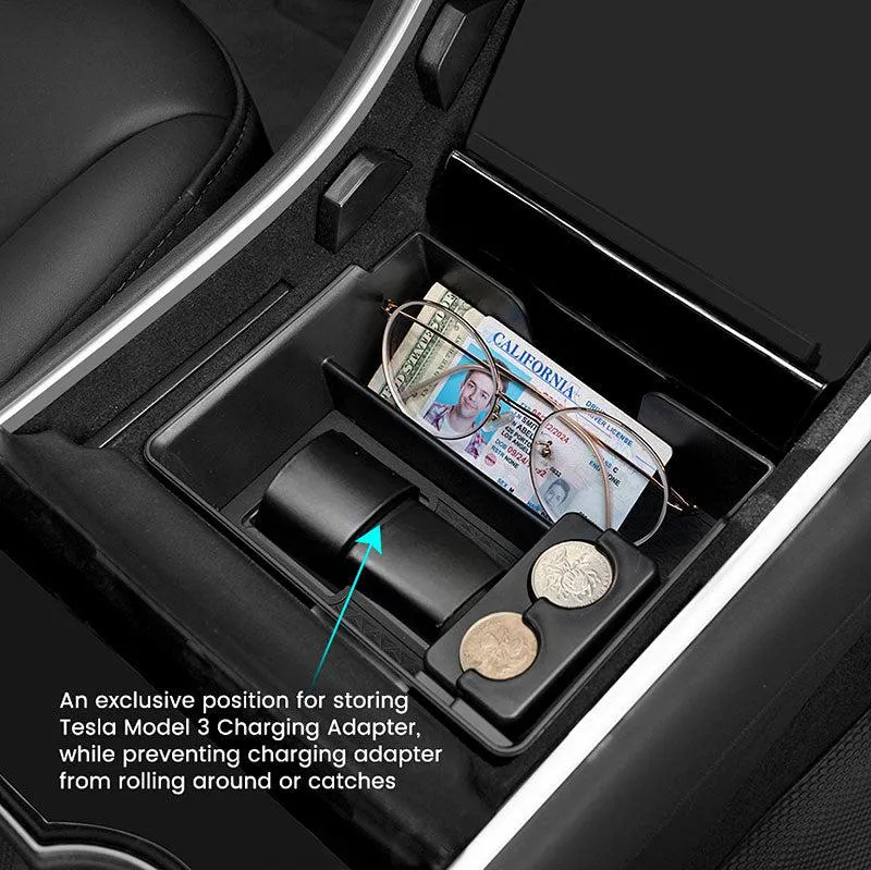 TAPTES Center Console Tray for Tesla Model 3 w/ J1772 Adapter Slot   Eyeglass Slot  Coin Slot