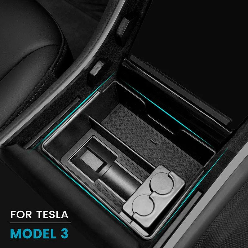 TAPTES Center Console Tray for Tesla Model 3 w/ J1772 Adapter Slot   Eyeglass Slot  Coin Slot