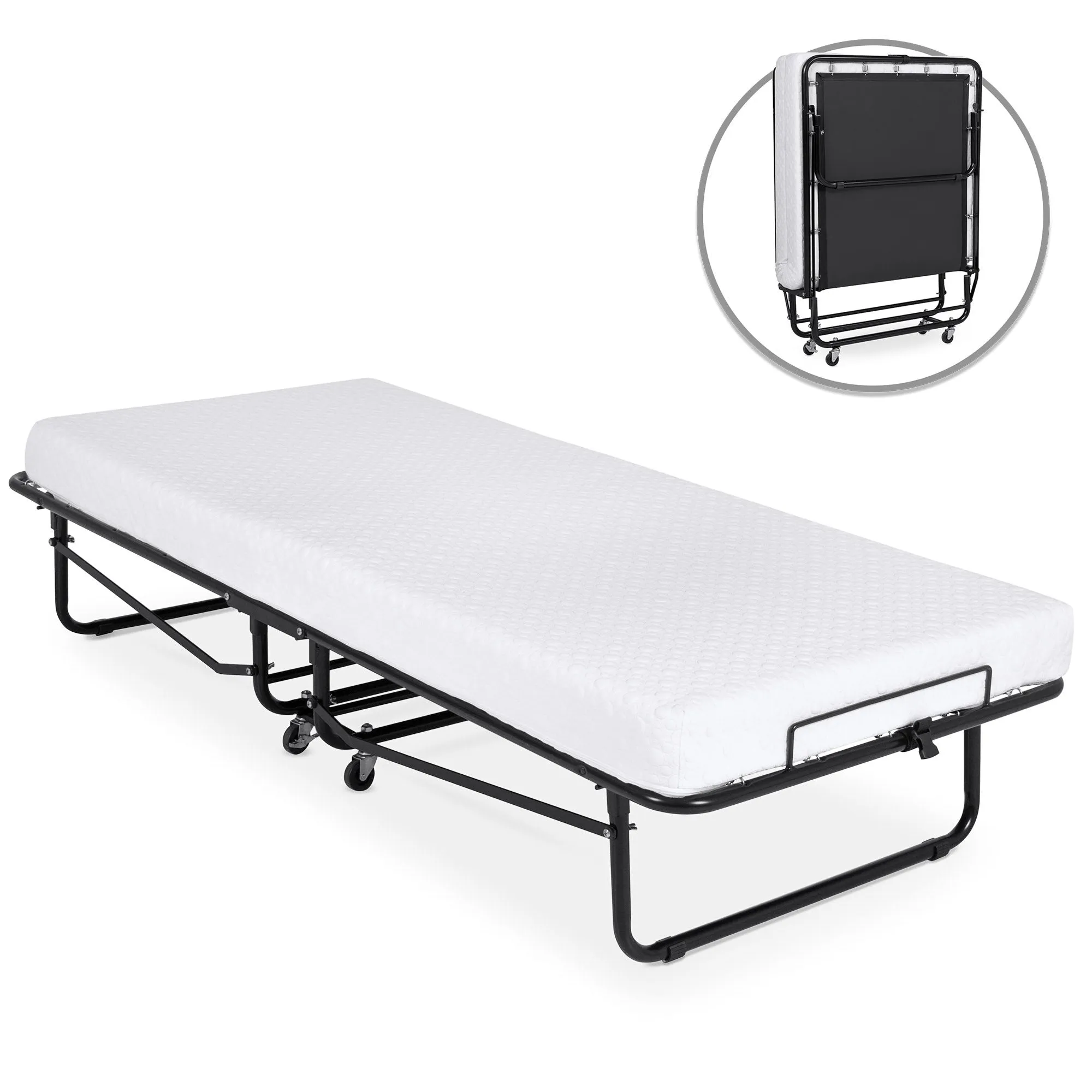 Twin Rollaway Cot-Sized Mattress Guest Bed w/ 3in Memory Foam