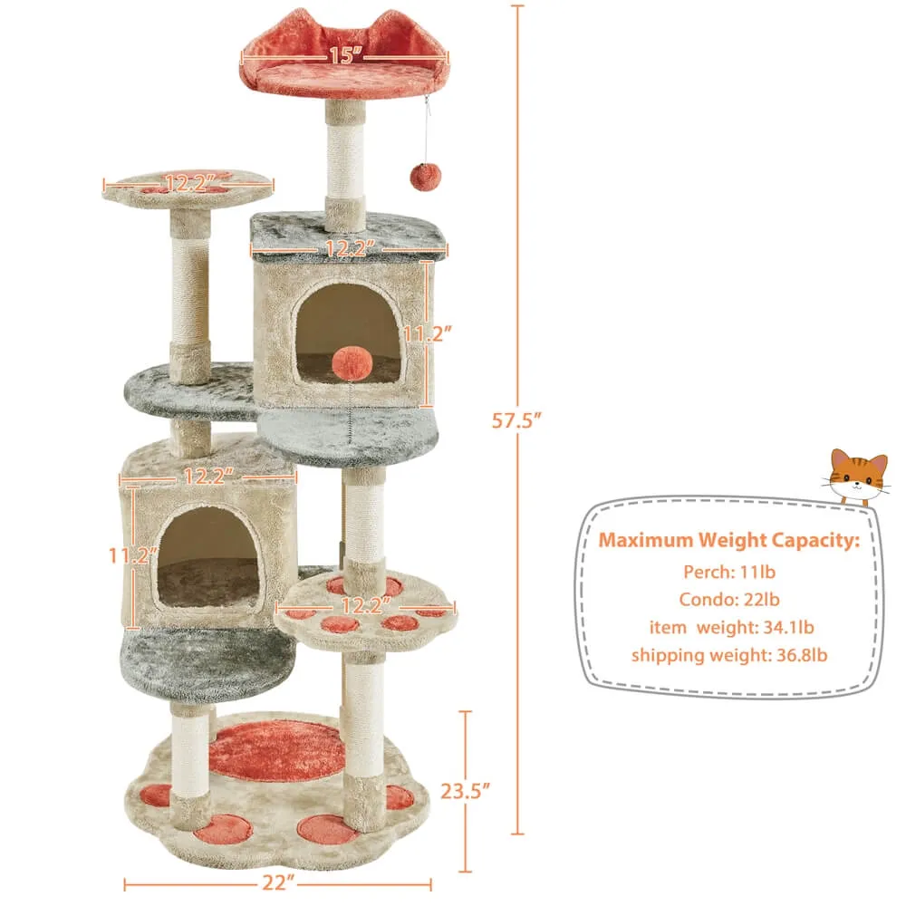 Yaheetech 57.5in Cat Paw-Shaped Cat Tree