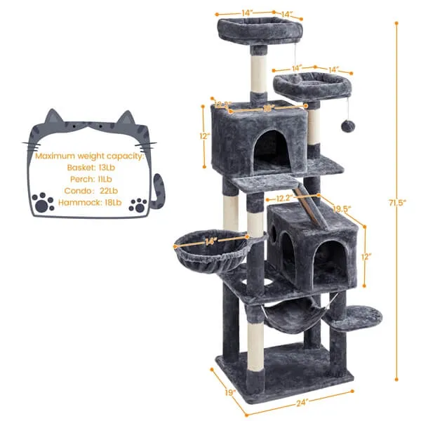 Yaheetech Tall Cat Tree 71.5in Multi-Level Cat Tower