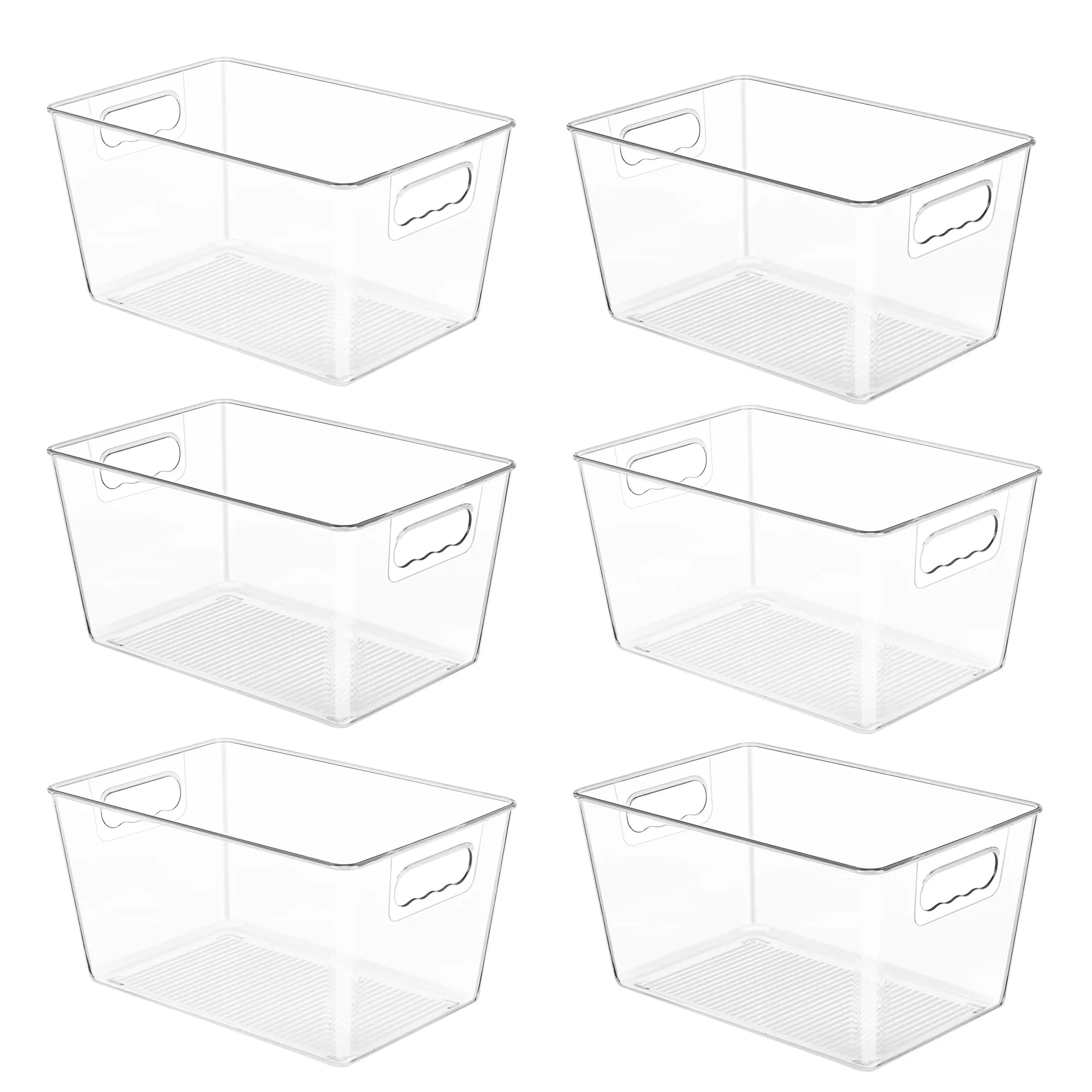 YIHONG 6 Pack Clear Pantry Organizer Bins, Plastic Containers with Handle for Kitchen,Freezer,Cabinet,Closet,Bathroom Under Sink Storage