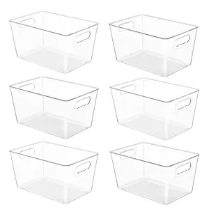 YIHONG 6 Pack Clear Pantry Organizer Bins, Plastic Containers with Handle for Kitchen,Freezer,Cabinet,Closet,Bathroom Under Sink Storage